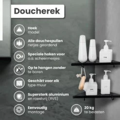 Dubbele Doucherek Zwart Zonder Boren – Sterke Lijmbasis - Badkamer Rek – Hoek – Doucherekjes – Incl. Schroeven – Incl. 2 Haken -Badkamer Producten Winkel 1200x1200 3194