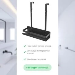 Doucherek Hangend - Ophangbaar Doucherek - Mat Zwart - Badkamerrek - Zonder Boren - Doucherek Aan Douchewand - Doucherekje -Badkamer Producten Winkel 1200x1200 3203