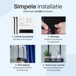 Doucherek Hangend - Ophangbaar Doucherek - Mat Zwart - Badkamerrek - Zonder Boren - Doucherek Aan Douchewand - Doucherekje -Badkamer Producten Winkel 1200x1200 3206
