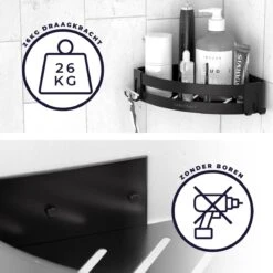 Sanicraft® Doucherekje - Doucherekje Zonder Boren - Geschikt Voor Elk Type Muur - Doucherekje Hangend - Doucheplank - Doucherekje Hoek - Doucherekje Zwart -Badkamer Producten Winkel 1200x1200 3222