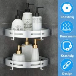 BrandtBergkamp RVS Doucherek 3 Laags – Zonder Boren – Doucherek Hangend – Badkamerrek Zilver -Badkamer Producten Winkel 1200x1200 3230