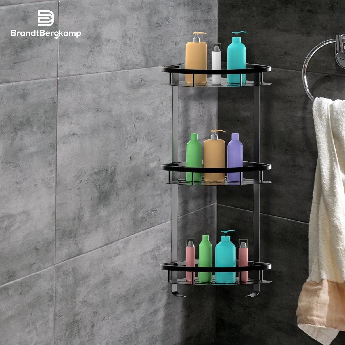 BrandtBergkamp Doucherek Zonder Boren – Badkamerrek – 3 Laags – Zwart 7 BrandtBergkamp Doucherek Zonder Boren – Badkamerrek – 3 Laags – Zwart - Afbeelding 5