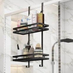 Merkloos Stainless Doucherek Zonder Boren - Douche- En Badrekje - Doucherek Zwart - Doucherek Hangend - Badkamer Accessoires - RVS - 2 Laags -Badkamer Producten Winkel 1200x1200 3259