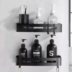 BrandtBergkamp RVS Doucherek 2 Laags – Zonder Boren – Doucherekje Hangend – Badkamerrek Zwart -Badkamer Producten Winkel 1200x1200 3296