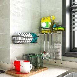 STRICX Doucherek 2 Laags Zwart - Zelfklevend Doucherek Inclusief 3 Ophanghaakjes - Doucherek Voor Badkamer / Keuken - Doucherek Met Plakstrip - Keukenrek Met Plakstrip - Badrek Douche - Kruidenrek Specerijen - Badkamerrek Douchemandje -Badkamer Producten Winkel 1200x1200 3306