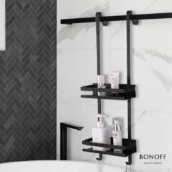 Bonoff Doucherek Zwart – 2 Laags - Doucherek Zonder Boren - Zwart – Doucherek Hangend - Badkamerrek –RVS – Badkamer Accessoires – Stijlvol -Badkamer Producten Winkel 1200x1200 3331