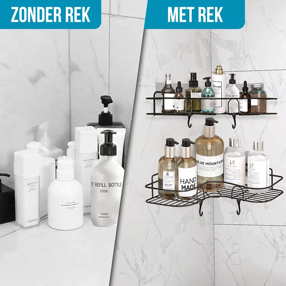 Strex Doucherek Hoekvorm - 2 Stuks - Bevestigen Zonder Boren Of Schroeven 8 Strex Doucherek Hoekvorm - 2 Stuks - Bevestigen Zonder Boren Of Schroeven - Afbeelding 6