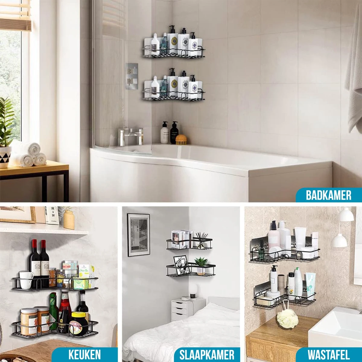 Strex Doucherek Hoekvorm - 2 Stuks - Bevestigen Zonder Boren Of Schroeven 12 Strex Doucherek Hoekvorm - 2 Stuks - Bevestigen Zonder Boren Of Schroeven - Afbeelding 10