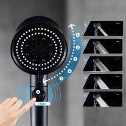 Merkloos Waterbesparende Douchekop - Handdouche - Regendouche - Met ECO STOP Knop - 5 Standen - ABS - Zwart -Badkamer Producten Winkel 1200x1200 336