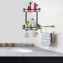 Zelfklevend Doucherek 2 Laags +Douche Bal - RVS - Mat Zwart -Badkamer Producten Winkel 1200x1200 3363