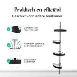 Avint Goods Telescopisch Doucherek Zonder Boren – 4 Laags Badkamerrek Staand – Douche Rek Hoekrek – Zwart -Badkamer Producten Winkel 1200x1200 3374
