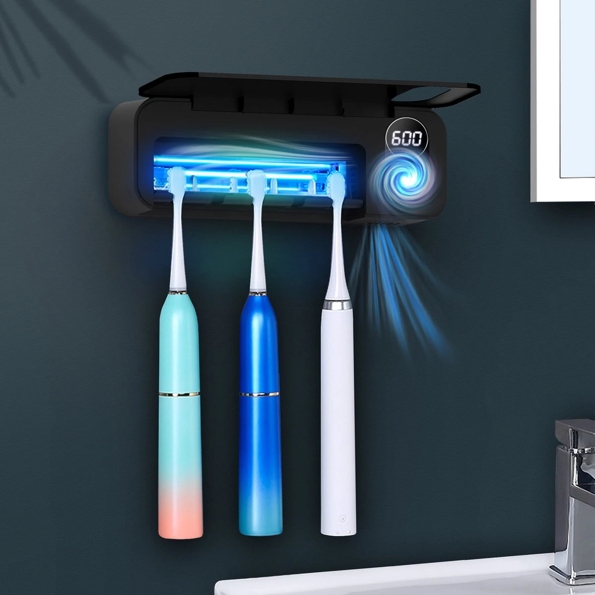 UV-Brush | Tandenborstelhouder Antibacterieel | Steriliserend UV Licht | Hangend | Zwart | Badkamer | Nieuw Model Met Ventilator 5 UV-Brush | Tandenborstelhouder Antibacterieel | Steriliserend UV Licht | Hangend | Zwart | Badkamer | Nieuw Model Met Ventilator - Afbeelding 3