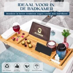 Ecowize Luxe Bamboe Badplank Voor In Bad Met Tablethouder - 100% Natuurlijk Bamboe Badrek Met Boekenhouder - Bad Plank Hout Met Nonslip Grips - Badrekje Voor Bad - Badplankje Uitschuifbaar (75cm Tot 110cm) Met Extra Zeepbakje En Body Brush -Badkamer Producten Winkel 1200x1200 3505