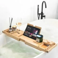 IMoshion Badplank Voor In Bad - Dienblad Inclusief Pootjes - Tablet Houder - Badrek Uitschuifbaar 75 Tot 110 Cm - Lichtbruin -Badkamer Producten Winkel 1200x1200 3508