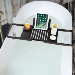 ACAZA Badrekje - Uitschuifbare Bamboe Bad Brug (Min 70 Cm - Max 105cm) - Verstelbare Plank Voor In Bad Met Tablet Houder - Zwart -Badkamer Producten Winkel 1200x1200 3518