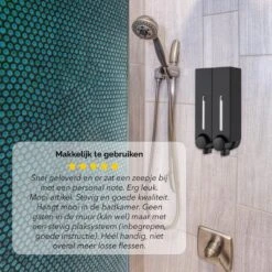 Aquathof, Zeepdispenser, Mat Zwart, 2 Kamer, 2 Reservoirs, 2x250ml - Hangend - Wandmontage -Badkamer Producten Winkel 1200x1200 3568