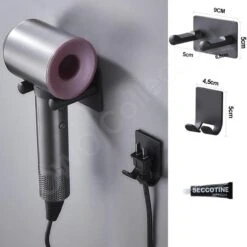 OWO - Muurbeugel Houder RVS Met Stekker Houder Geschikt Voor Dyson Supersonic Haardroger HD01 Föhn - Zwart