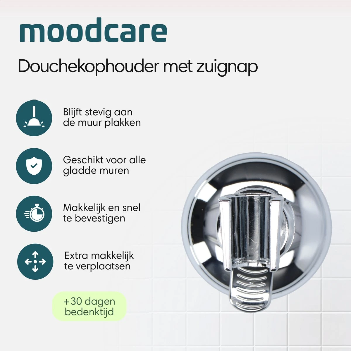 Moodcare® Verplaatsbare Douchekophouder Zelfklevend - Chroom – Douchekop Houder Zonder Boren – Wandhouder Douchekop Zuignap 4 Moodcare® Verplaatsbare Douchekophouder Zelfklevend - Chroom – Douchekop Houder Zonder Boren – Wandhouder Douchekop Zuignap - Afbeelding 2