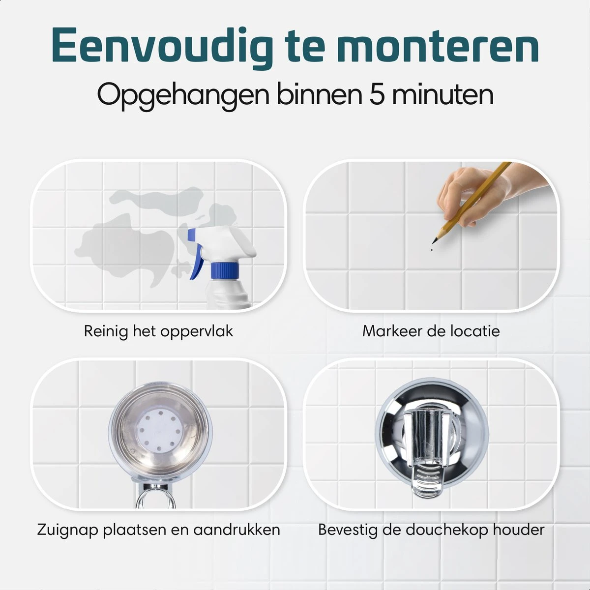 Moodcare® Verplaatsbare Douchekophouder Zelfklevend - Chroom – Douchekop Houder Zonder Boren – Wandhouder Douchekop Zuignap 10 Moodcare® Verplaatsbare Douchekophouder Zelfklevend - Chroom – Douchekop Houder Zonder Boren – Wandhouder Douchekop Zuignap - Afbeelding 8