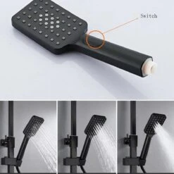 Merkloos Compleet Douchesysteem | ABS Doucheset | Mat Zwarte Hoofddouche En Handdouche | Vierkante Regendouche Voor Badkamer | Verstelbaar | Temperatuur Display | 360° Draaibaar -Badkamer Producten Winkel 1200x1200 645