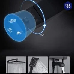 Luxiqo® Compleet Douchesysteem - ABS Doucheset - Hoofddouche & Handdouche- Vierkante Regendouche - Verstelbare Regendouche - Mat Zwart -Badkamer Producten Winkel 1200x1200 673