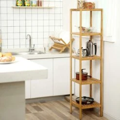 Songmics Bamboe Opbergrek - Smal - 5 Planken - Naturel -Badkamer Producten Winkel 1200x1200 873