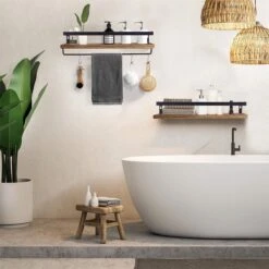 Zwevende Wandplank - 2 Stuks - 40cm - Handdoekhouder En 8 Haakjes - Badkamerplank Decoratieve Muur Opbergplanken Voor Badkamer Slaapkamer, Woonkamer, Keuken Plank -Badkamer Producten Winkel 1200x1200 885