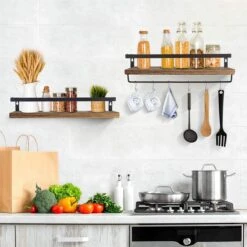 Zwevende Wandplank - 2 Stuks - 40cm - Handdoekhouder En 8 Haakjes - Badkamerplank Decoratieve Muur Opbergplanken Voor Badkamer Slaapkamer, Woonkamer, Keuken Plank -Badkamer Producten Winkel 1200x1200 887