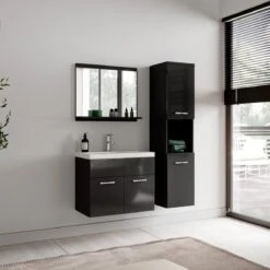 Badplaats Badkamermeubel Montreal Set 02 60 Cm X 35 Cm - Zwart Hoogglans - Badmeubel Met Spiegel -Badkamer Producten Winkel 1200x1200 918