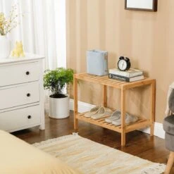 Merkloos Decopatent® Houten Bankje Van Bamboe - Badkamer - Opbergrek - Badkamerkast Rek - Open Badkamerbankje - Opbergen Handdoeken Rek -Badkamer Producten Winkel 1200x1200 922