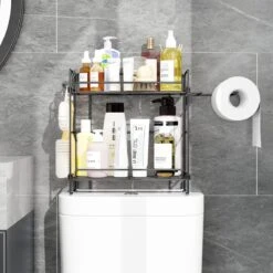 AlShiha®WC Rek - Toiletrolhouder - Badkamer Rek - Zelfklevend (zonder Boren) - Wc Rolhouder - Doucherek Hangend- Badkamerrek - Doucherek - Doucherek Zonder Boren - Toiletrolhouder - Toiletrolhouder Met Plankje -Badkamer Producten Winkel 1200x1200 935