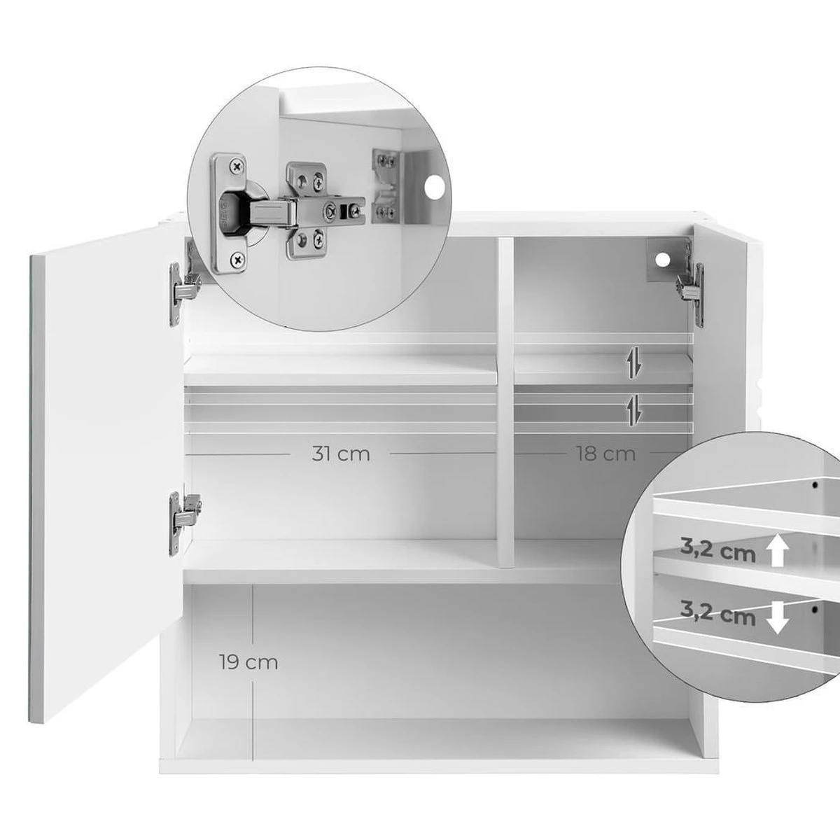 Vasagle Badkamer Spiegelkast – Badkamermeubel Met Spiegel En Schappen 8 Vasagle Badkamer Spiegelkast – Badkamermeubel Met Spiegel En Schappen - Afbeelding 6