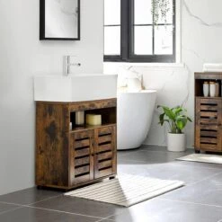 Nancy's Gaboury Badkamermeubel - Wastafelonderkast - Uitsparing - Open Vak - Openslaande Deuren - Industrieel - Bruin - Zwart - Bewerkt Hout - 60 X 30 X 63 Cm -Badkamer Producten Winkel 1200x1200 968