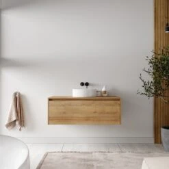 Badkamermeubel Jelsey 100 Cm Eiken - Met Waskom -Badkamer Producten Winkel 1200x1200 977