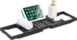ACAZA Badrekje - Uitschuifbare Bamboe Bad Brug (Min 70 Cm - Max 105cm) - Verstelbare Plank Voor In Bad Met Tablet Houder - Zwart -Badkamer Producten Winkel 1200x622 7