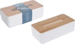 Merkloos Tissuedoos/tissuebox Rechthoekig Van Kunststof Met Bovenkant Van Bamboe Hout 26 X 13 Cm Wit -Badkamer Producten Winkel 1200x703 2