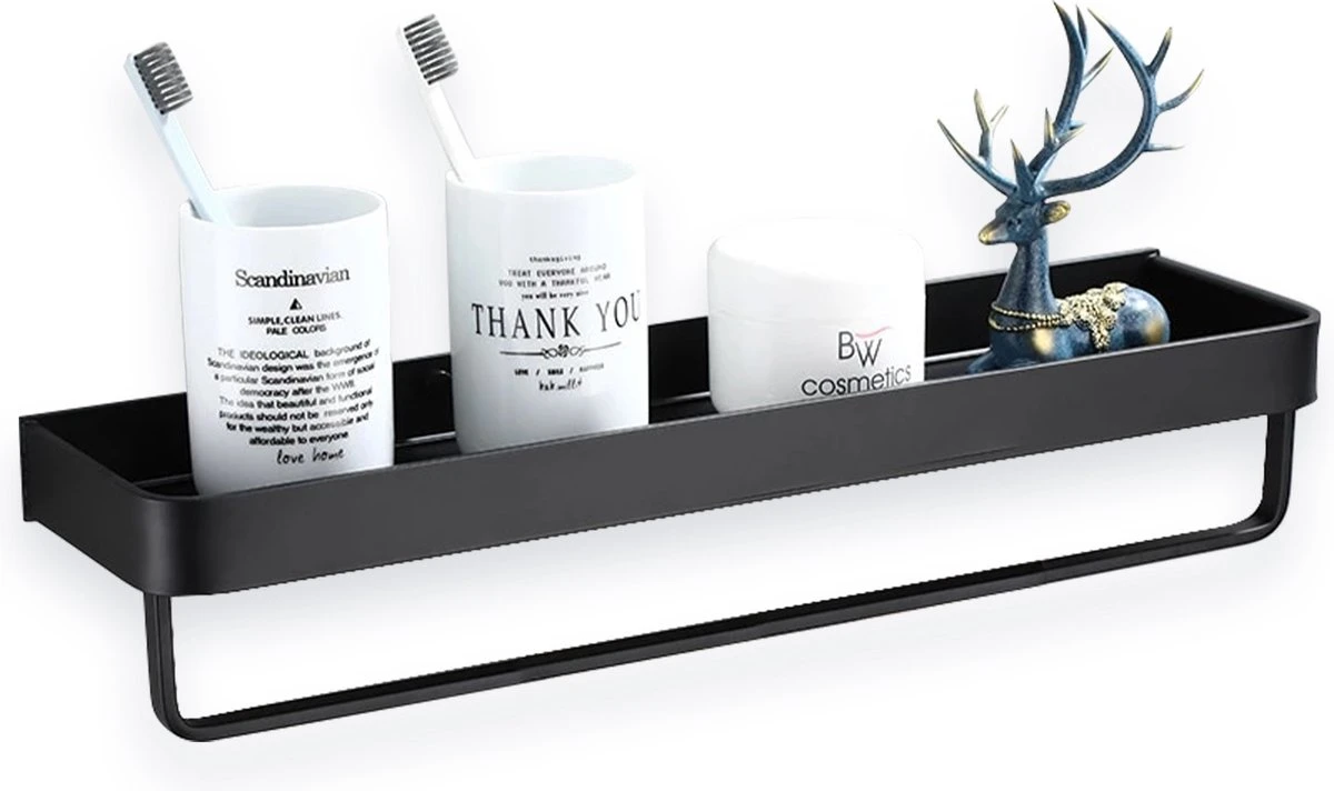 Merkloos Doucherek Zonder Boren 2x 30 Cm – Doucherek – Doucherek Hangend – Badkamerrek – Zonder Boren – IP68 Waterdicht – 4KG Draagkracht – Zwart RVS 4 Merkloos Doucherek Zonder Boren 2x 30 Cm – Doucherek – Doucherek Hangend – Badkamerrek – Zonder Boren – IP68 Waterdicht – 4KG Draagkracht – Zwart RVS - Afbeelding 2