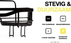 STRICX Doucherek 2 Laags Zwart - Zelfklevend Doucherek Inclusief 3 Ophanghaakjes - Doucherek Voor Badkamer / Keuken - Doucherek Met Plakstrip - Keukenrek Met Plakstrip - Badrek Douche - Kruidenrek Specerijen - Badkamerrek Douchemandje -Badkamer Producten Winkel 1200x735 3