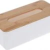 Merkloos Tissuedoos/tissuebox Rechthoekig Van Kunststof Met Bovenkant Van Bamboe Hout 26 X 13 Cm Wit -Badkamer Producten Winkel 1200x824 2