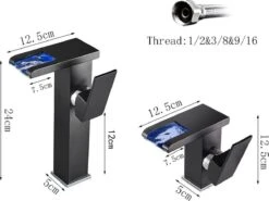 Merkloos Messing - LED Waterval Badkamer Wastafel Kranen Set - Koud Warm Water Mixer - Wastafelkranen - Zwart - 12.5cm Hoogte -Badkamer Producten Winkel 1200x898 5