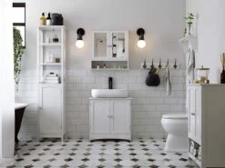 Badkamerkastje Met Twee Spiegels Als Deuren - Inclusief Open Plankje - 56x13x58cm - Wit -Badkamer Producten Winkel 1200x900 62