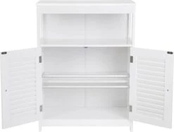 Songmics Badkamerkast Van Hout, Badkamerorganizer, Badkamerrek, Vrijstaand Met 2 Lamellendeuren, Wit, BBC40WT -Badkamer Producten Winkel 1200x909