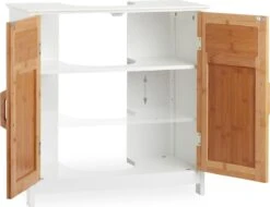 Relaxdays Wastafelonderkast Bamboe - Wastafelkast - Badkamerkast - Onderkast - Wit-bruin -Badkamer Producten Winkel 1200x922 4