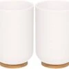 Merkloos 2x Witte Badkamer/keuken Bekers Met Bamboe 11 Cm- 300 Ml - Badkameraccessoires - Drinkbeker -Badkamer Producten Winkel 1200x964 2