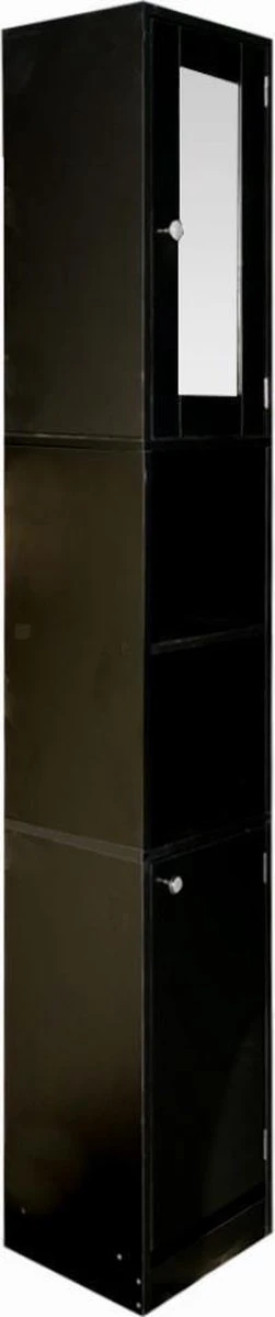 Badkamerkast - Kolomkast Badkamer Slaapkamer Of Hal - Met Spiegel - 180 Cm Hoog - Zwart 4 Badkamerkast - Kolomkast Badkamer Slaapkamer Of Hal - Met Spiegel - 180 Cm Hoog - Zwart - Afbeelding 2