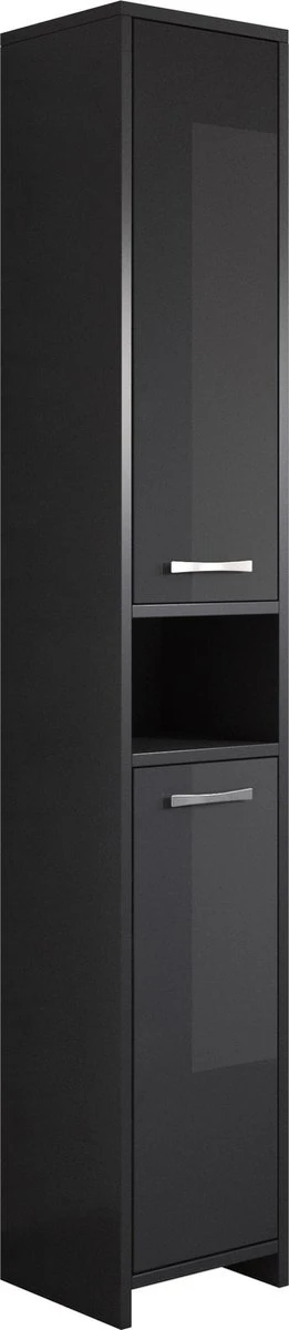 Badplaats Badkamerkast Nemo 32 Cm X 29 Cm X 167 Cm - Zwart Hoogglans - Staande Kolomkast Met Twee Deuren
