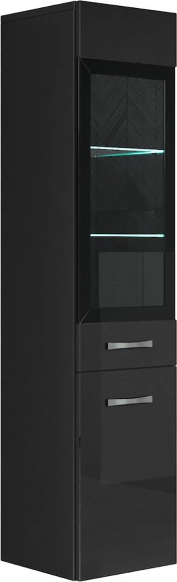 Badplaats Badkamerkast Rio 30 X 30 X 131 Cm - Zwart Hoogglans - Hangende Kolomkast Met 2 Deuren