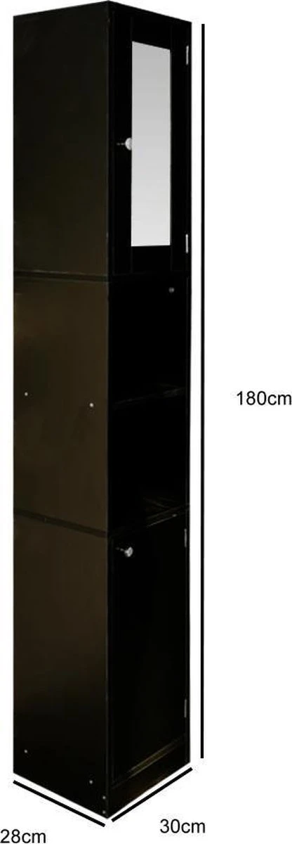 Badkamerkast - Kolomkast Badkamer Slaapkamer Of Hal - Met Spiegel - 180 Cm Hoog - Zwart 6 Badkamerkast - Kolomkast Badkamer Slaapkamer Of Hal - Met Spiegel - 180 Cm Hoog - Zwart - Afbeelding 4