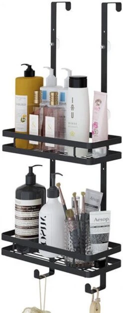 Merkloos Stainless Doucherek Zonder Boren - Douche- En Badrekje - Doucherek Zwart - Doucherek Hangend - Badkamer Accessoires - RVS - 2 Laags -Badkamer Producten Winkel 474x1200 1