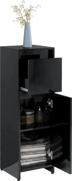 Furniture Limited - 4-delige Badkamermeubelset Bewerkt Hout Hoogglans Zwart -Badkamer Producten Winkel 477x1200